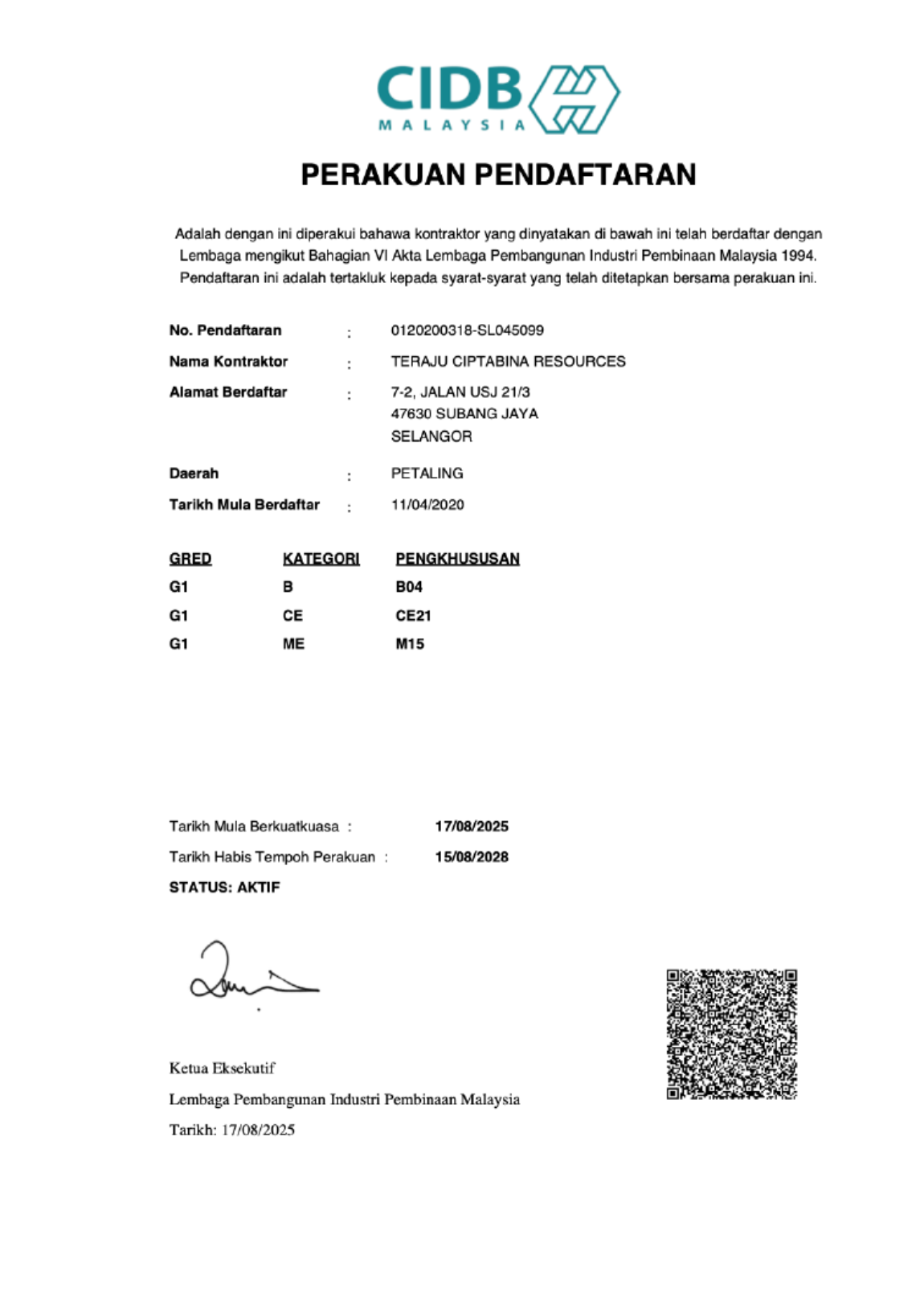 CIDB Certificate
