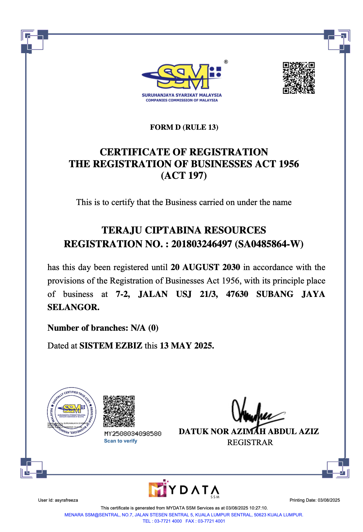 SSM Certificate