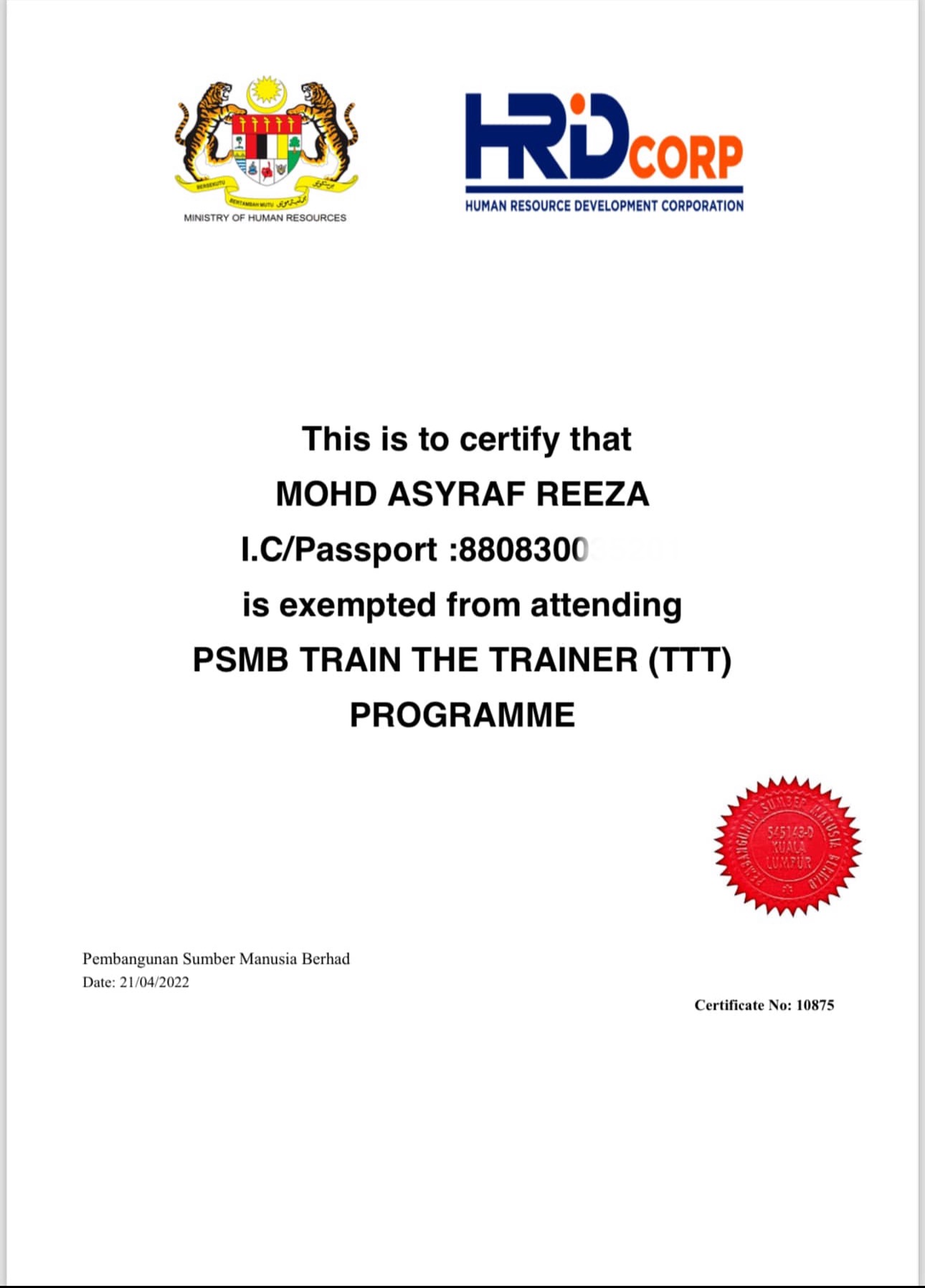 PKK Certificate